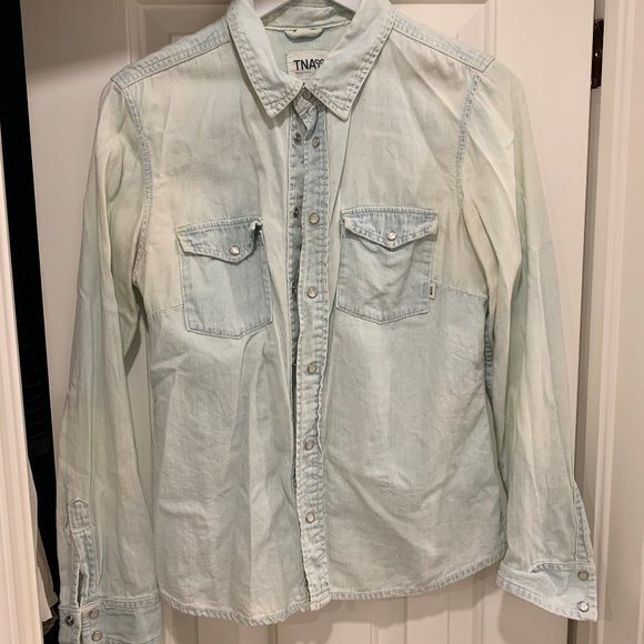 Aritzia Tops - Aritzia Light Wash Jean Long Sleeve ButtonUp Shirt